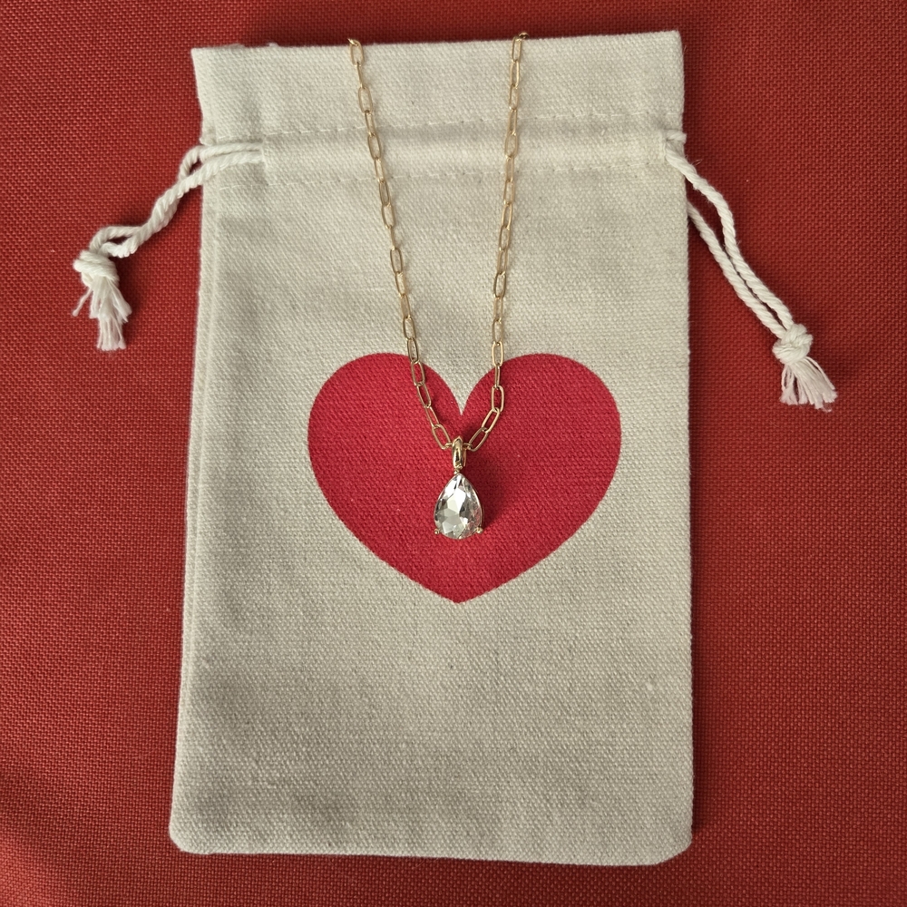 Gold Teardrop Crystal Pendant Necklace 18” Minimalist Layering Jewelry NWOT - Picture 2 of 6